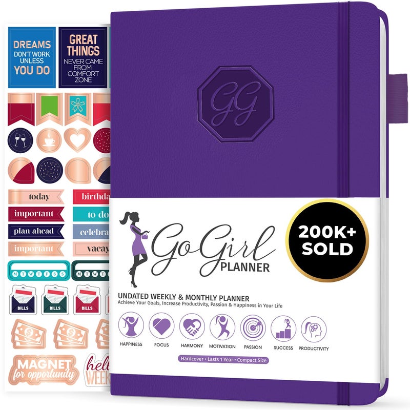 GoGirl Planner and Organizer for Women â€“ Compact Size Weekly Planner, Goals Journal & Agenda to Improve Time Management, Productivity & Live Happier. Undated â€“ Start Anytime, Lasts 1 Year â€“ Purple - Image 1
